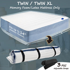 Meersburg twin mattress bag interior layout highlighting double-seal zipper for air retention.