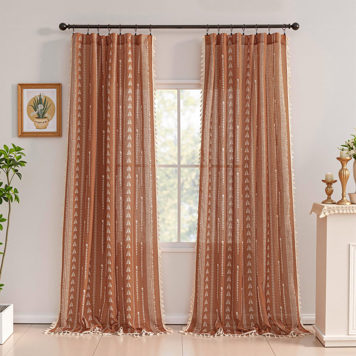 MEETSKY Boho Curtains floral pattern closeup enhances cozy decorative vibe.