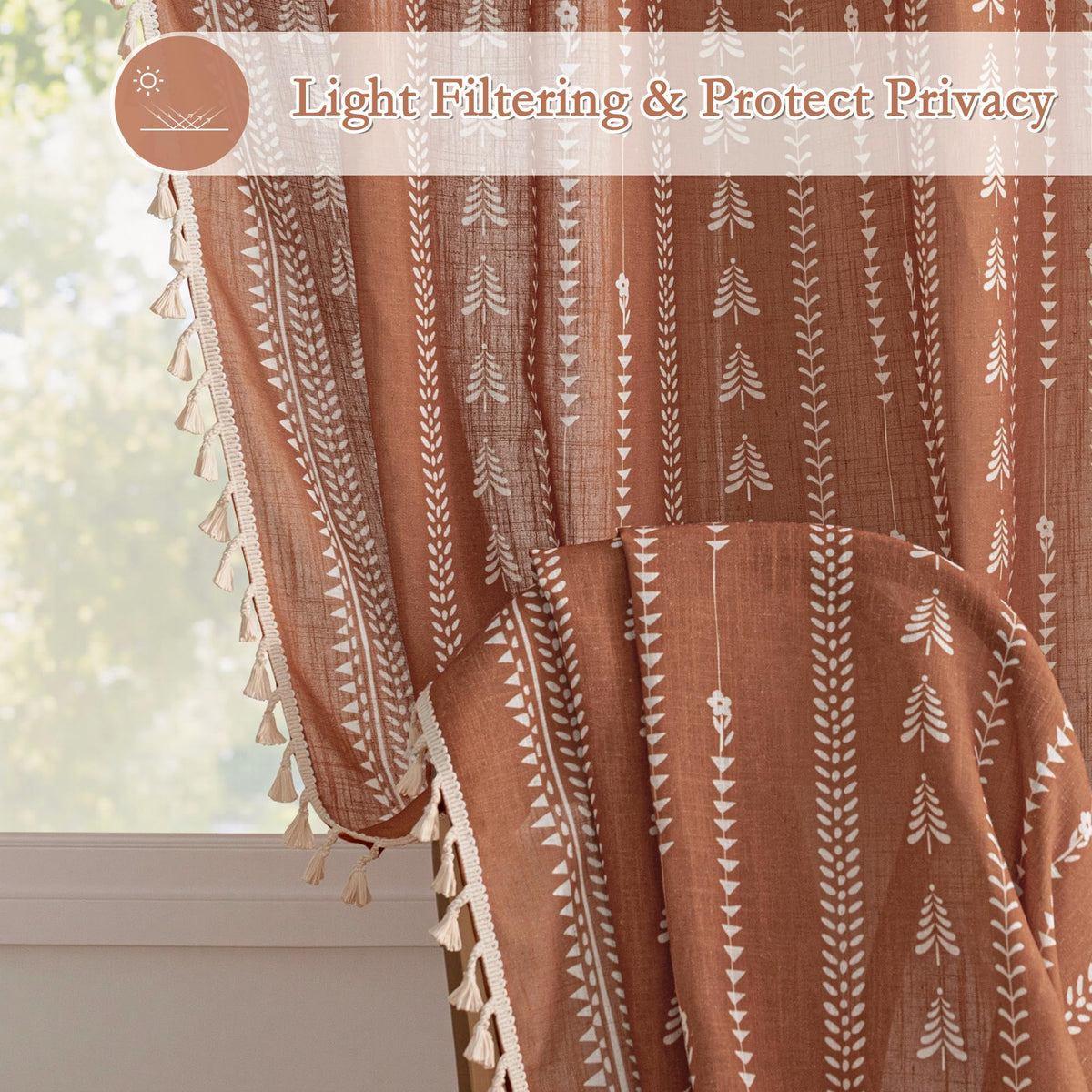 MEETSKY tassel detail on curtains adds decorative texture.