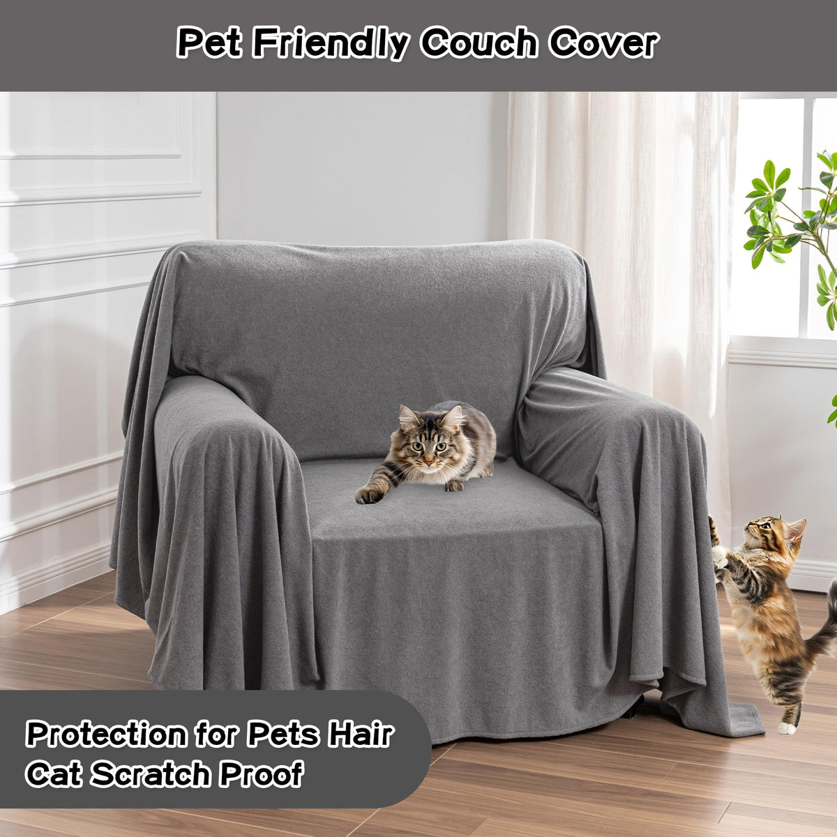 MEETSKY chair cover highlights anti-scratch protection for pets.