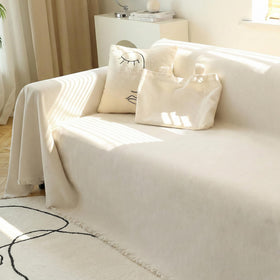 MEETSKY couch cover beige tassels protects and refreshes the sofa