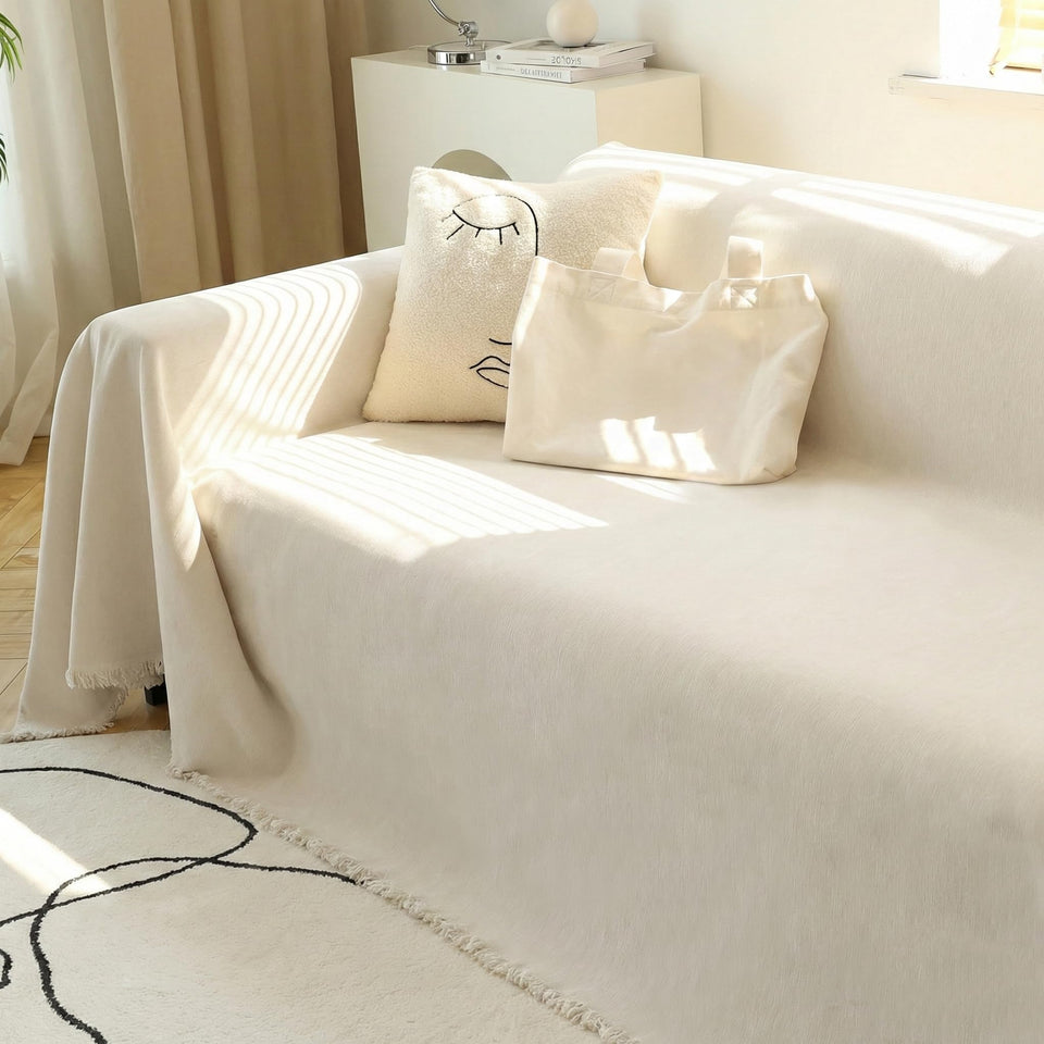MEETSKY couch cover beige tassels protects and refreshes the sofa