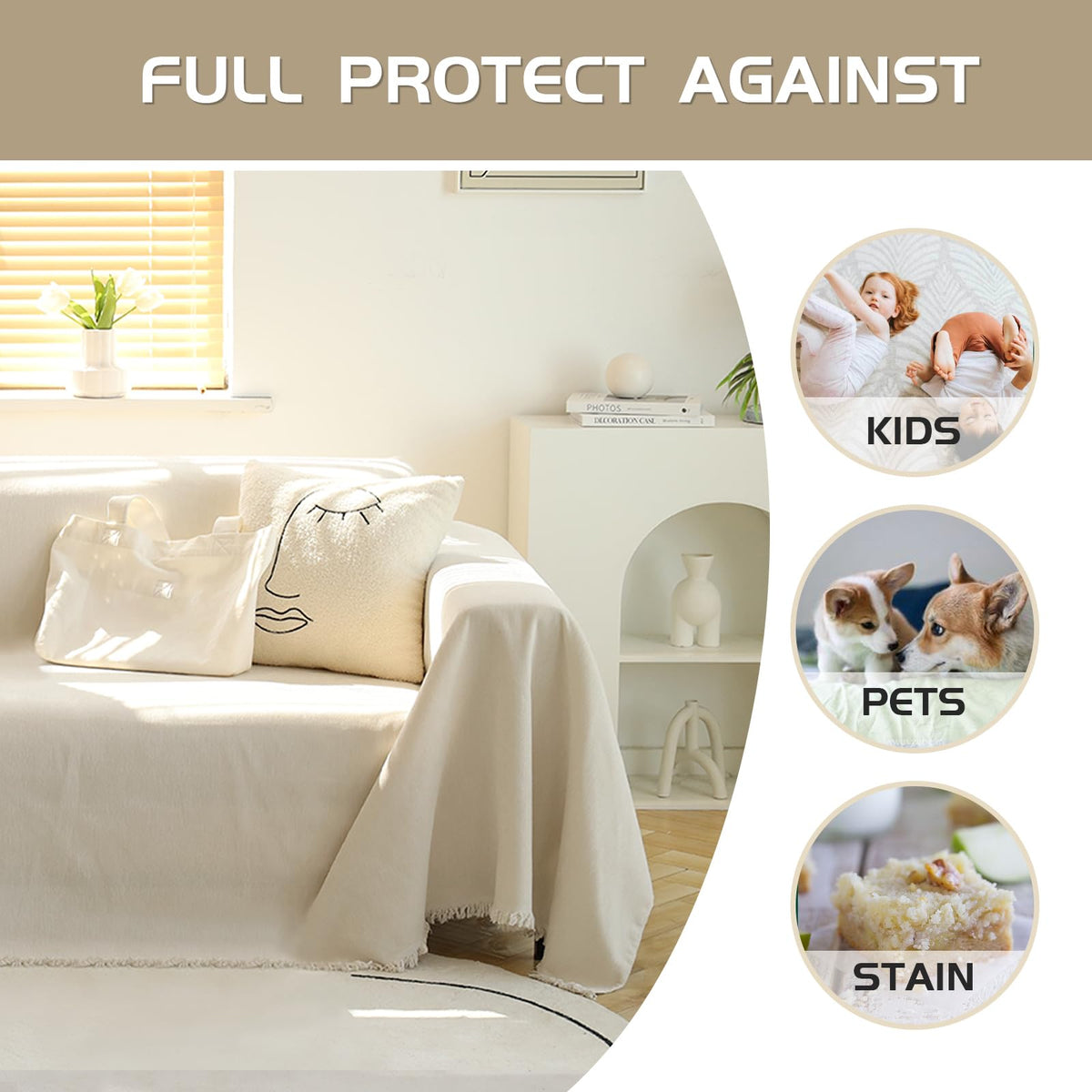Meetsky tassel detail in beige enhances decor while protecting furniture
