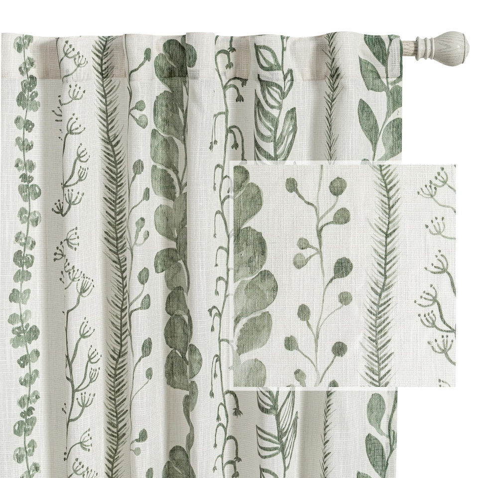 MEETSKY Sage Green Curtains with leaf pattern and soft light filtering for living rooms