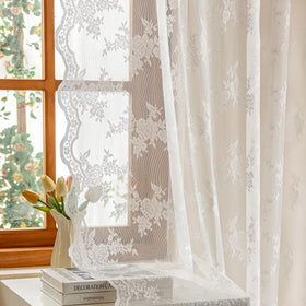 MEETSKY white lace curtains 84 inches pair offer soft light diffusion and privacy.