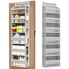Mefirt over-the-door organizer with six shelves provides ample bathroom closet storage.