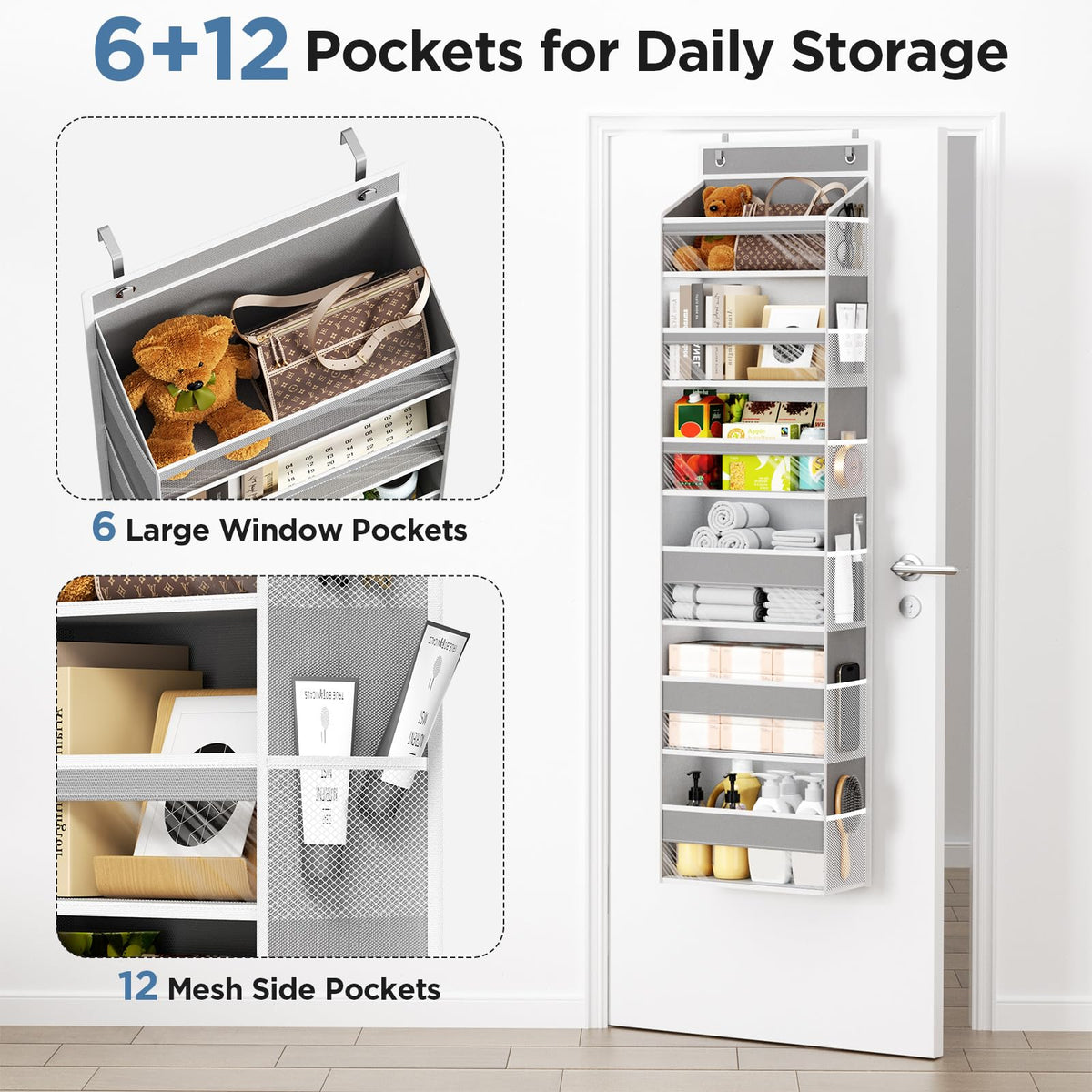 Mefirt sturdy non-woven fabric organizer maintains shape for durable door storage.