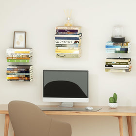 Mefirt 6-tier vertical spine book tower mounted on wall for stylish organization