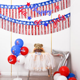 Mega-L red white blue star garland for patriotic celebrations.