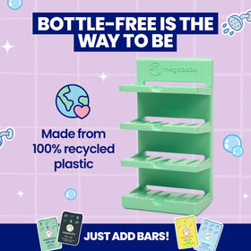 Megababe bar soap tower packaging shown in recyclable box.
