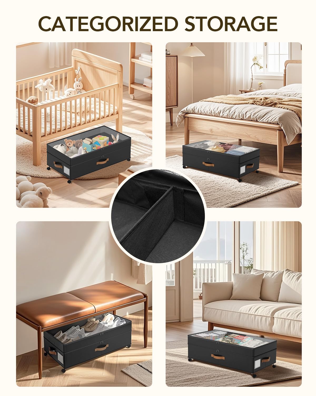 Megapuxin under-bed storage uses a double zipper to protect contents from dust.