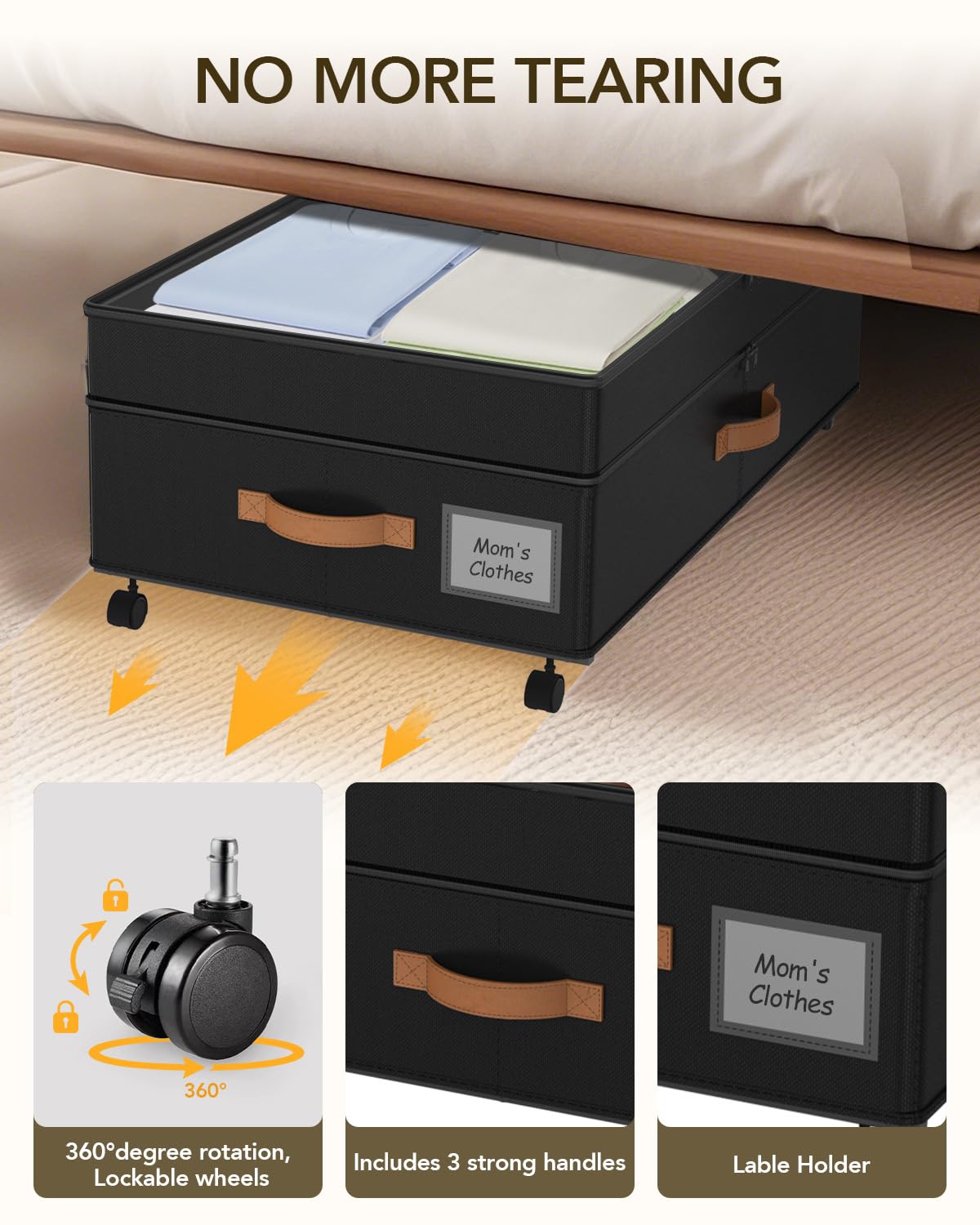 Megapuxin under-bed storage height-adjustable to fit different bed gaps.
