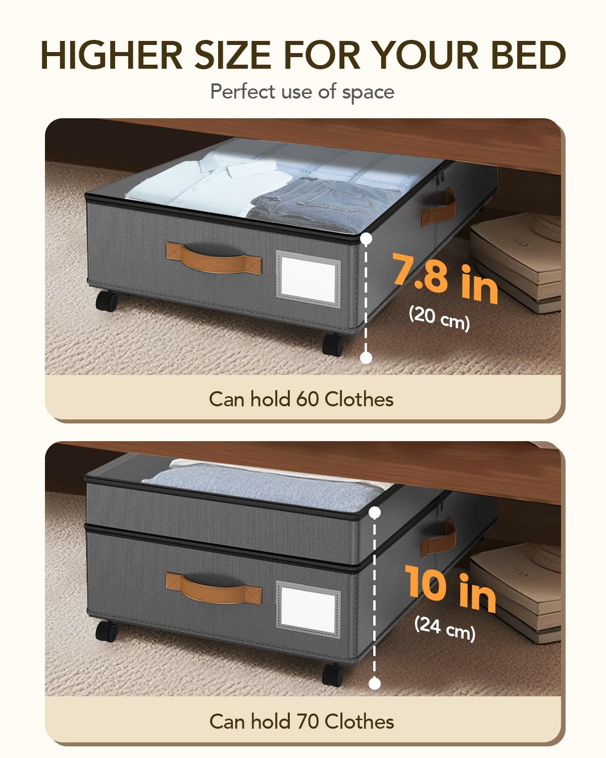 Megapuxin under-bed storage with wheels demonstrates smooth 360° movement and load support