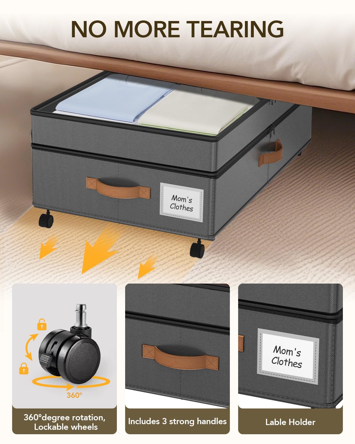 Megapuxin under-bed storage with wheels built with heavy-duty frame for durability