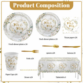 MEHOFOND gold-pattern napkins and cups for festive bridal celebrations.