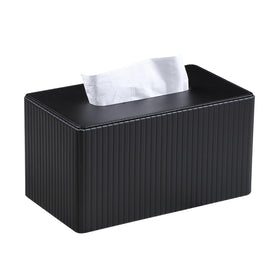 Meibooch extra-large tissue box cover front view shows black PU leather for stylish organization.