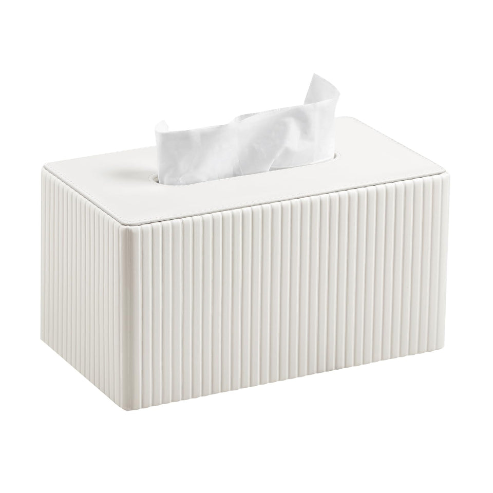 MEIBOOCH ivory extra-large tissue box cover front view keeps tissues neatly concealed.
