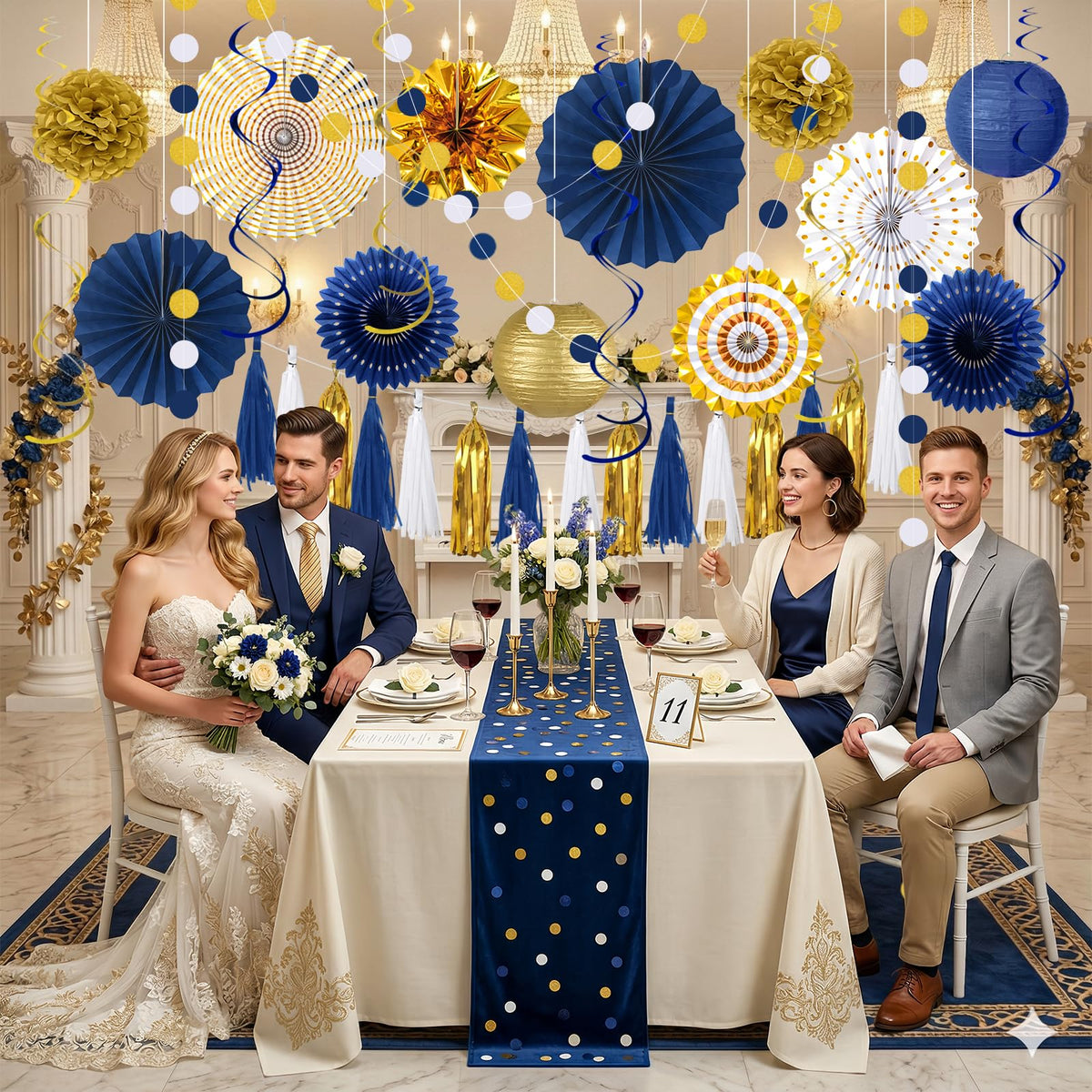 MEIDUO 10in shiny gold-dot paper fan adds radiant ceiling sparkle