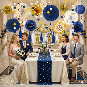 MEIDUO 10in shiny gold-dot paper fan adds radiant ceiling sparkle