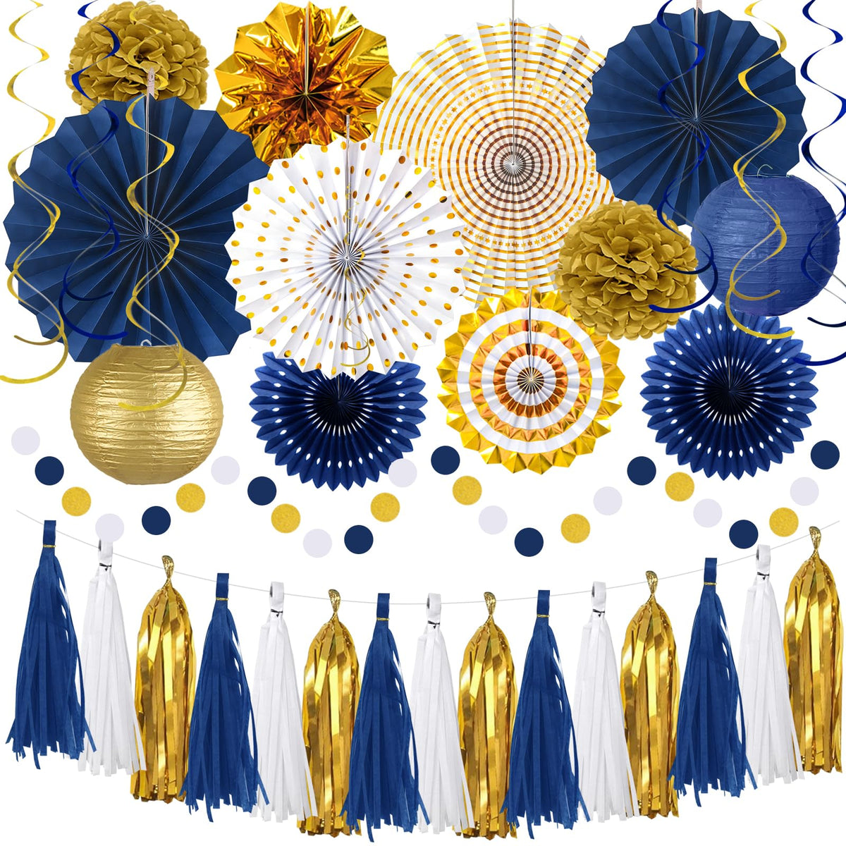 MEIDUO 16in navy hollow-carved paper fan enhances backdrop depth for celebrations