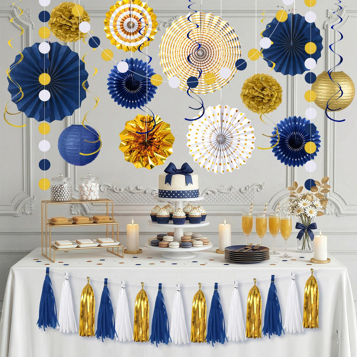 MEIDUO 8in navy paper pom-pom adds texture to party decor