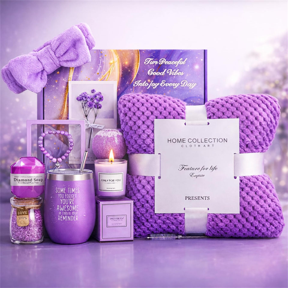 MEINESQIS lavender spa gift set in a purple box, ready for a birthday surprise