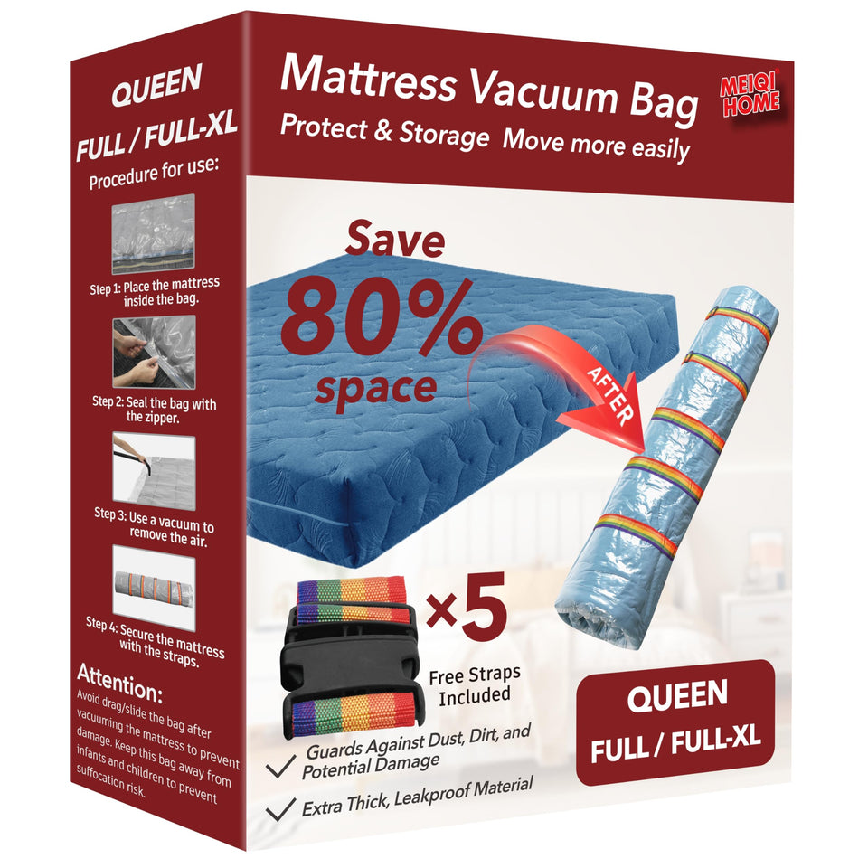 MEIQIHOME queen-full mattress vacuum bag in use for space-saving storage