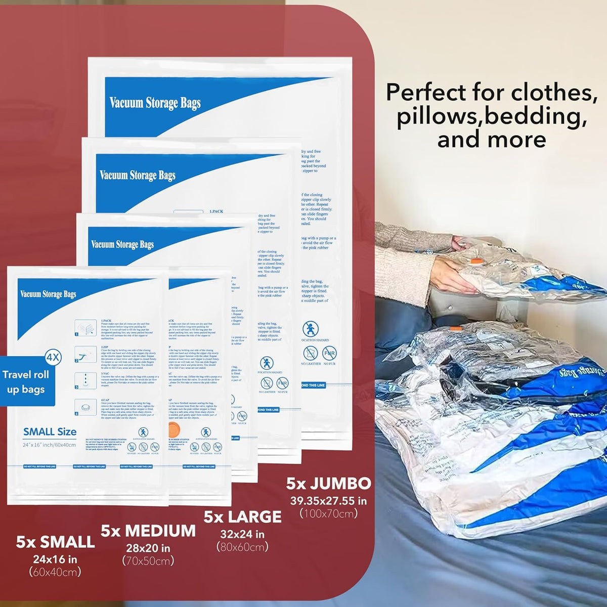 Meiqihome medium bag compacting shirts for neat wardrobe storage.