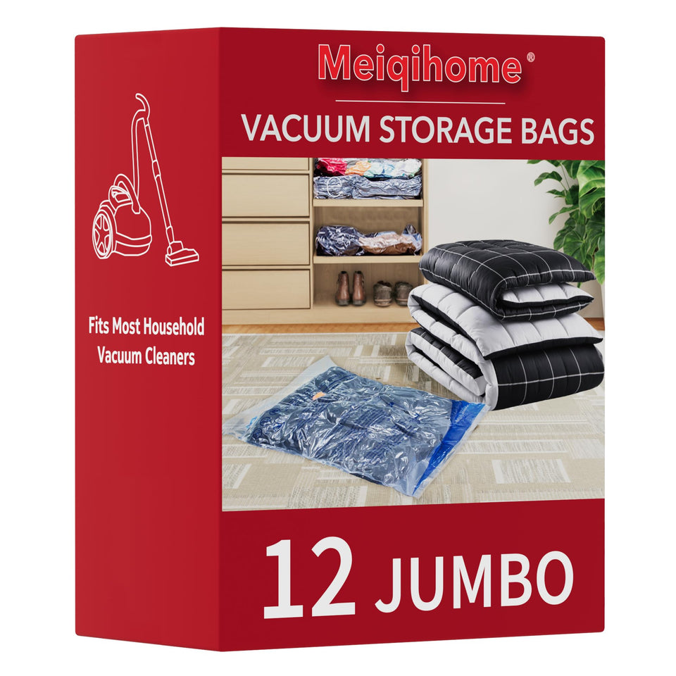 MEIQIHOME vacuum storage bags close-up zip showing easy sealing for space saving.