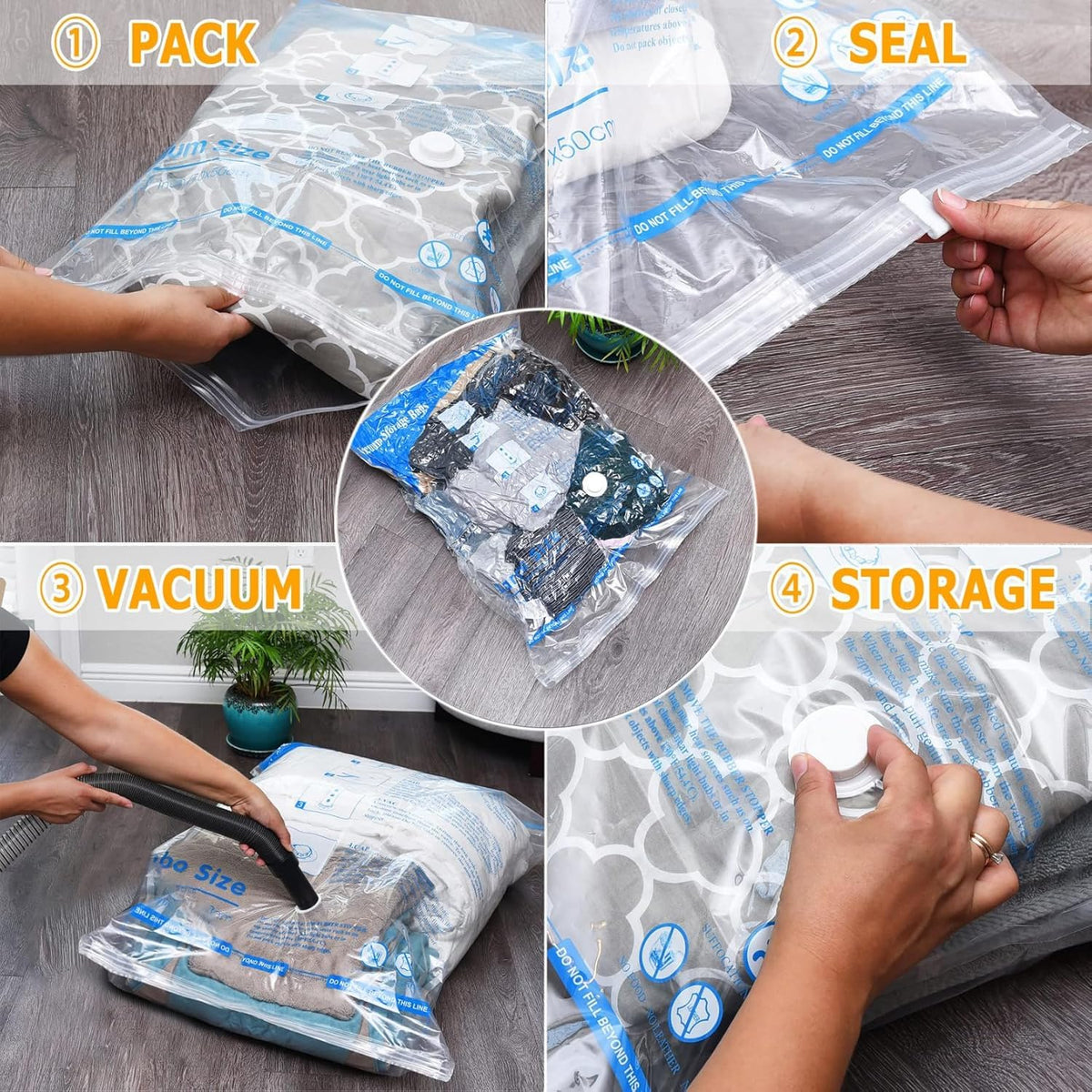 Clothes compressed in a MEIQIHOME bag to save closet space