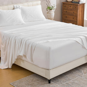 MEISHANG queen flat sheet in white shows crisp, soft Egyptian cotton texture.
