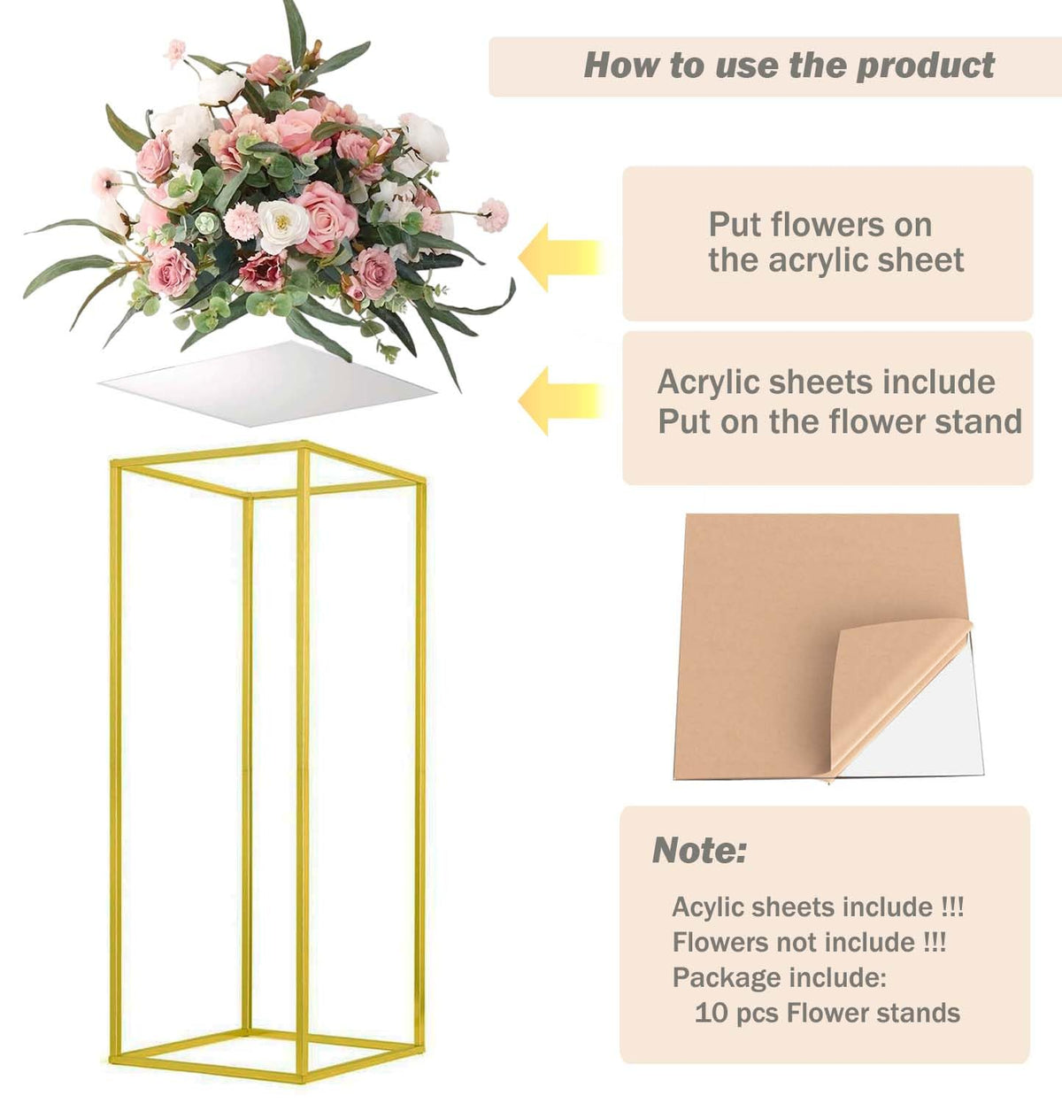 MEISHAONV gold metal flower stand in 10-pack for durable, modern wedding decor.