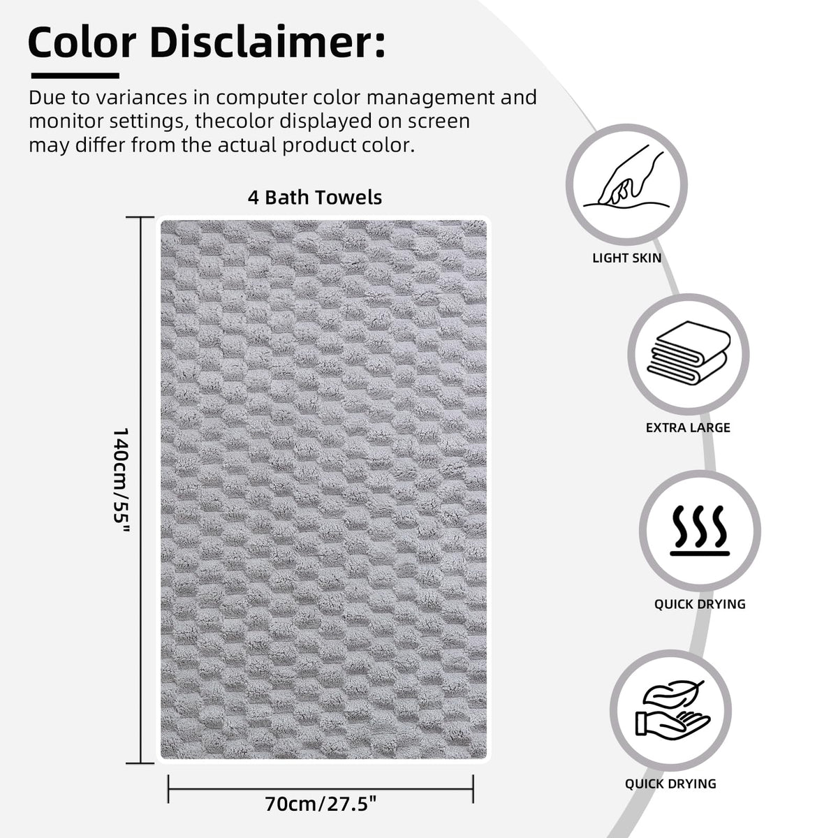 Meishiqi towel colors Grey Pink Blue Yellow suit any bathroom décor.