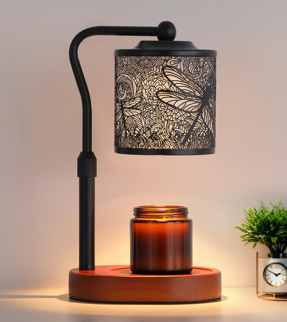 MEIXISUE dragonfly candle warmer lamp front view for safe, smoke-free ambiance.
