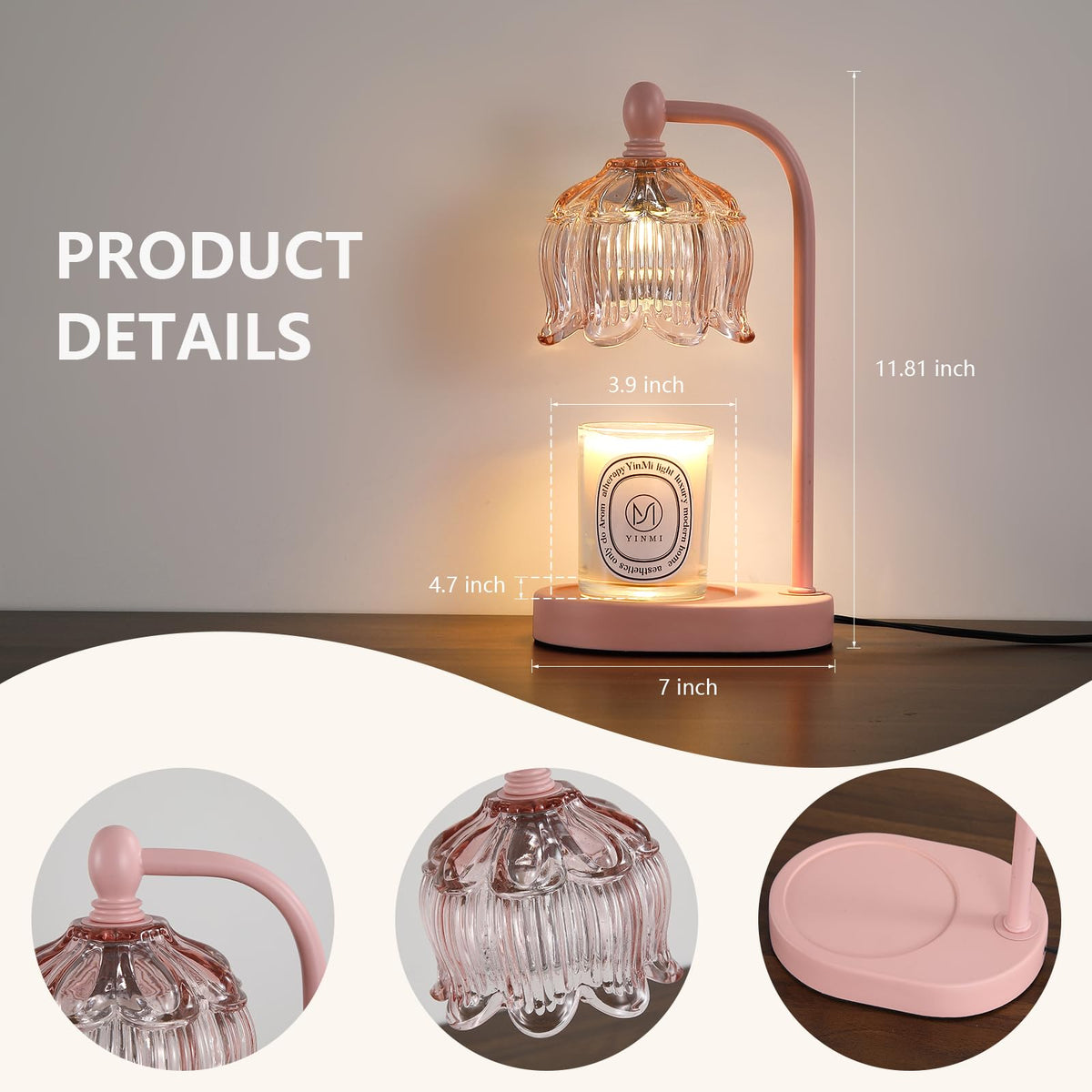 Meixisue pink candle warmer lamp in cozy bedroom decor