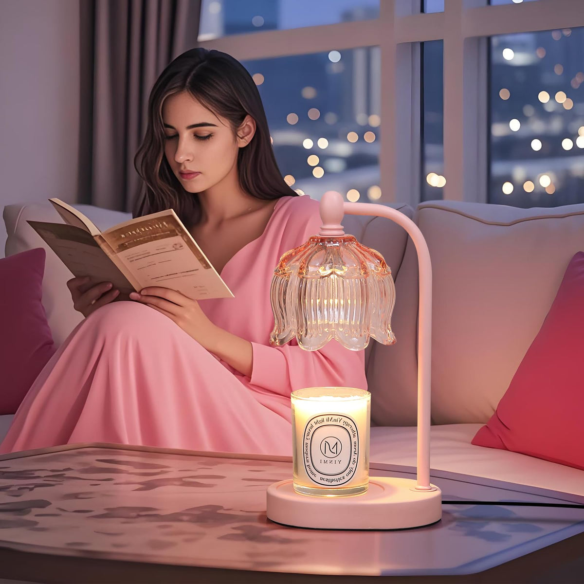 Meixisue pink candle warmer lamp with dimmer control for adjustable mood lighting