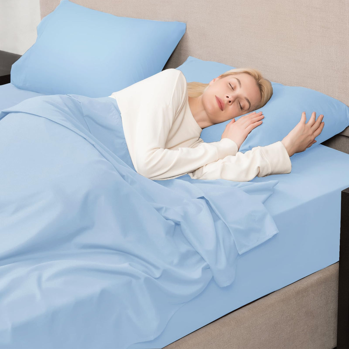 Mejoroom Queen Sheet Set light-blue color adds subtle elegance