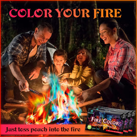 Close-up of blue-green-purple flames from MEKER packets for magical ambience.