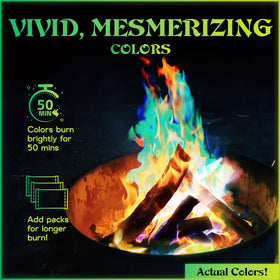 MEKER packets poured into a fire create vibrant, family-friendly flame colors.