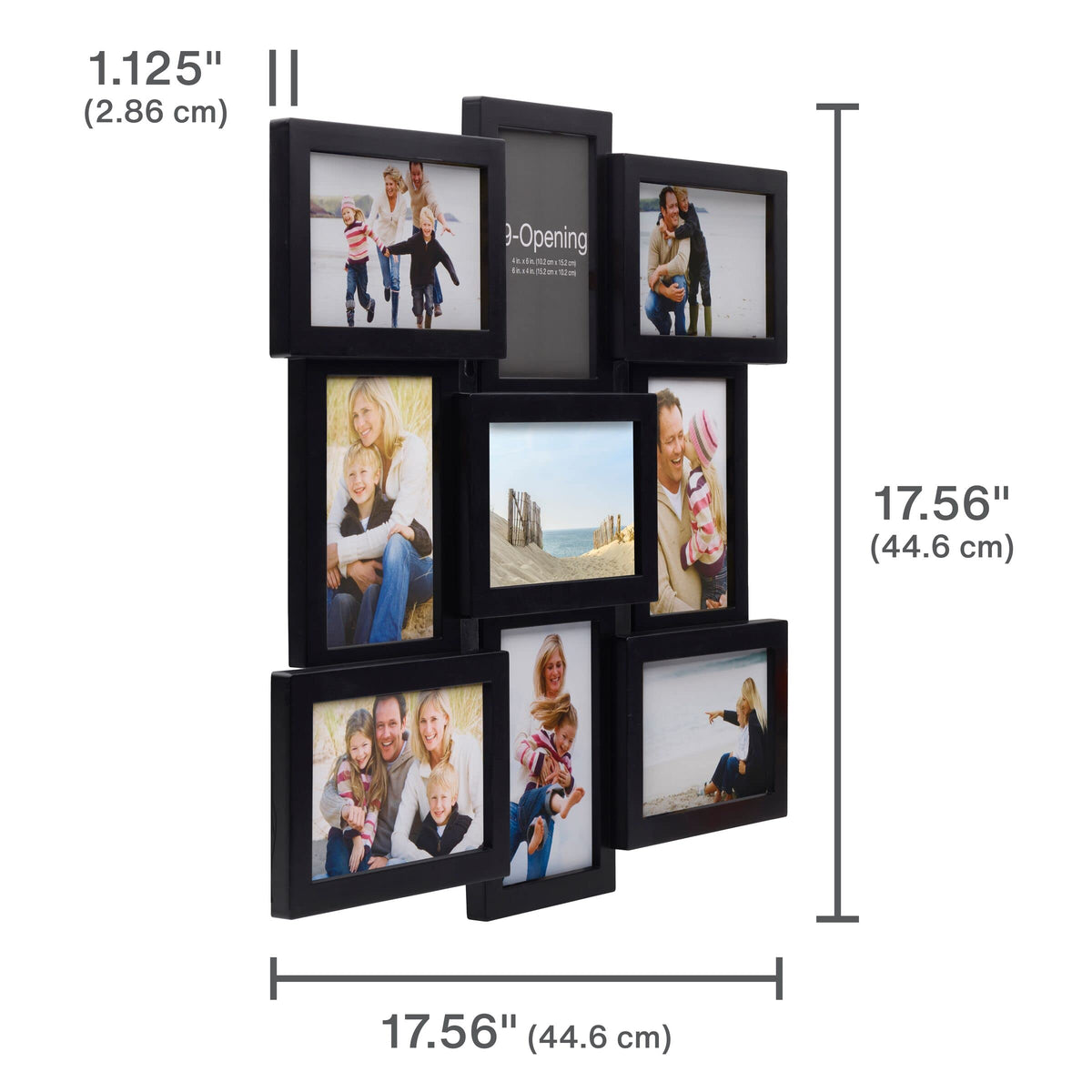 Melannco black plastic frame with glass protects photos from dust and fading