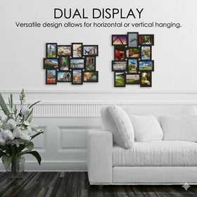 MELANNCO black plastic frame offers durable, lightweight wall display.
