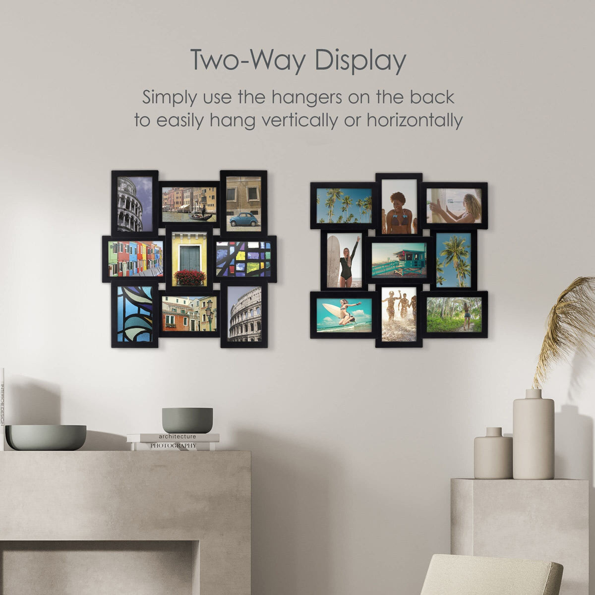 Melannco frame supports horizontal and vertical hanging for versatile wall layouts