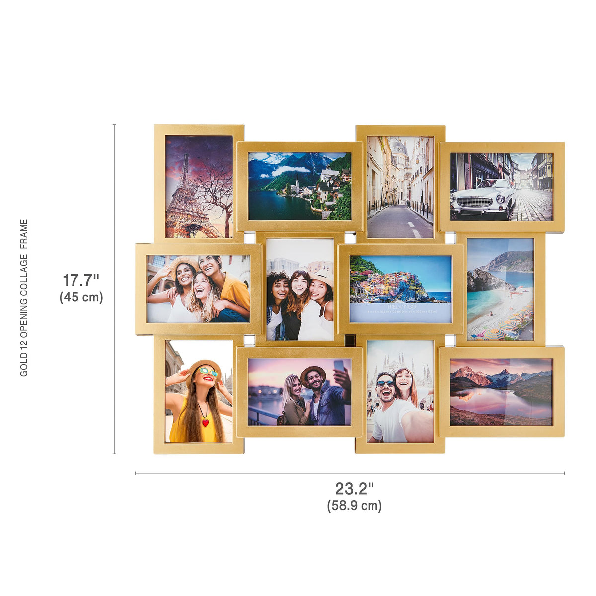 Melannco gold collage frame shows a twelve-photo layout for mixed formats.