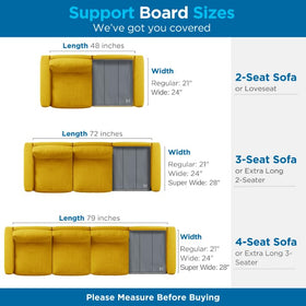 Meliusly anti-skid grip keeps the board from shifting on the sofa frame.