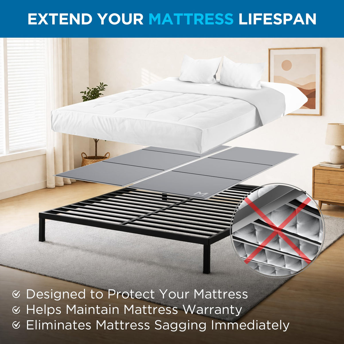 Meliusly bunkie board with non-slip bottom keeps mattress securely in place