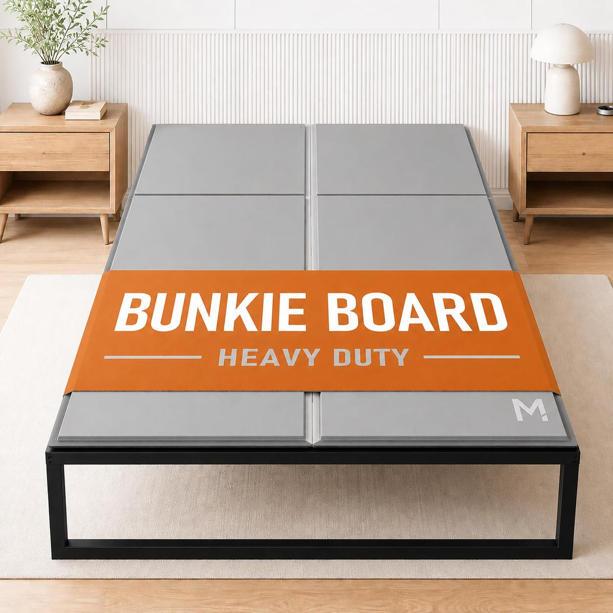 Meliusly bunkie board provides flat surface for smoother queen bed setup.