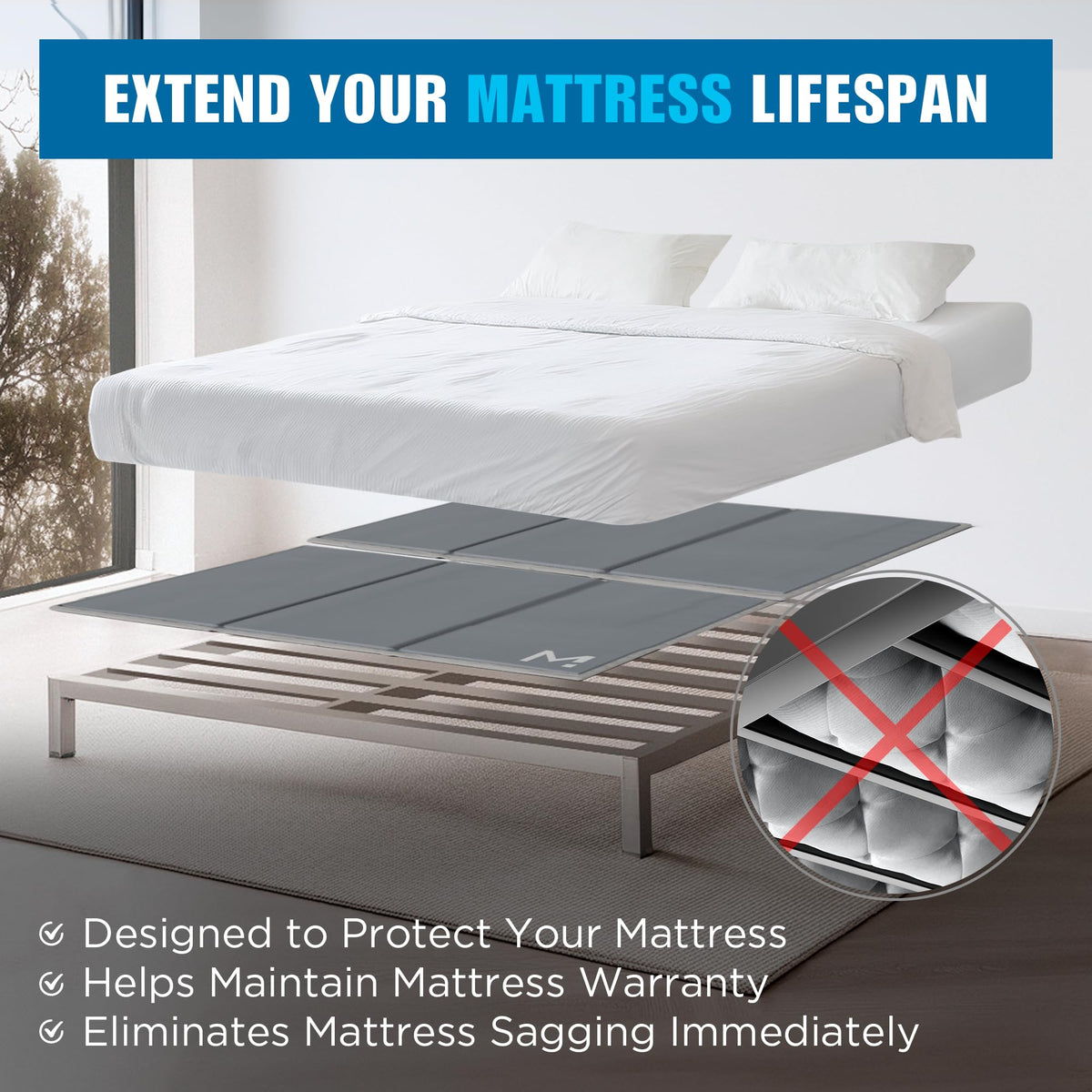Meliusly bunkie board king size features a non-slip bottom to keep slats in place for quiet nights.