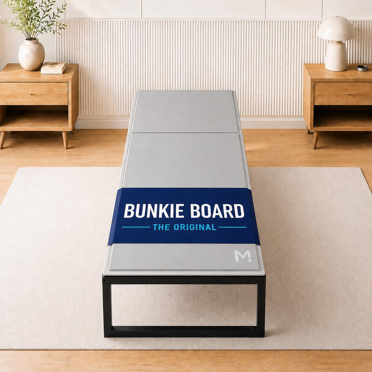 Meliusly Low Profile Bunkie Board side view showing even mattress support for slatted beds