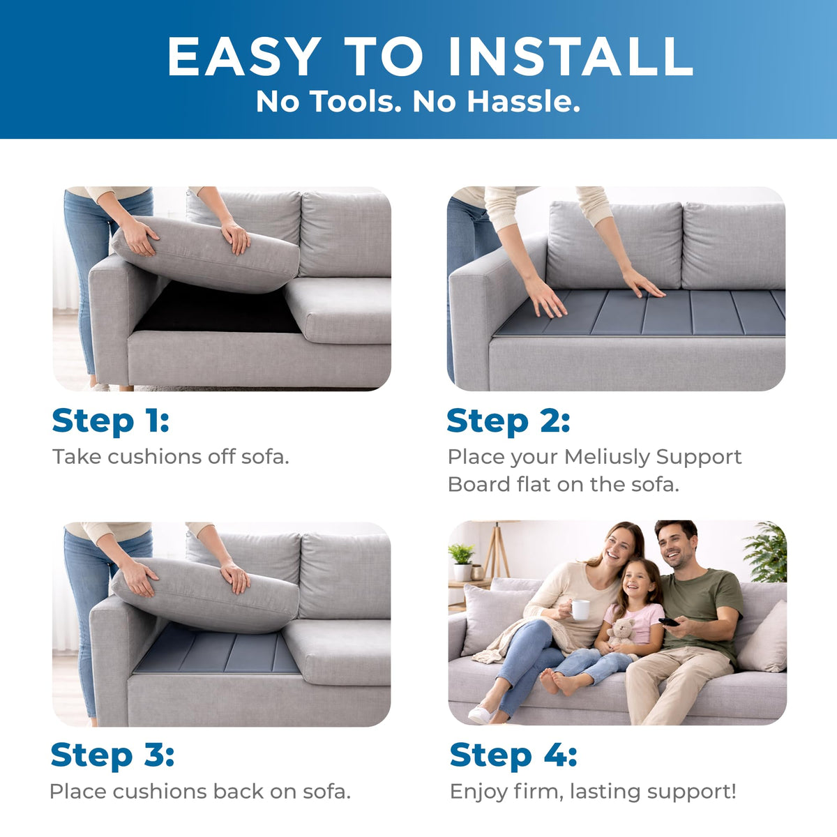 Meliusly 28x72 size fits standard to extra-deep sofas for a custom setup.