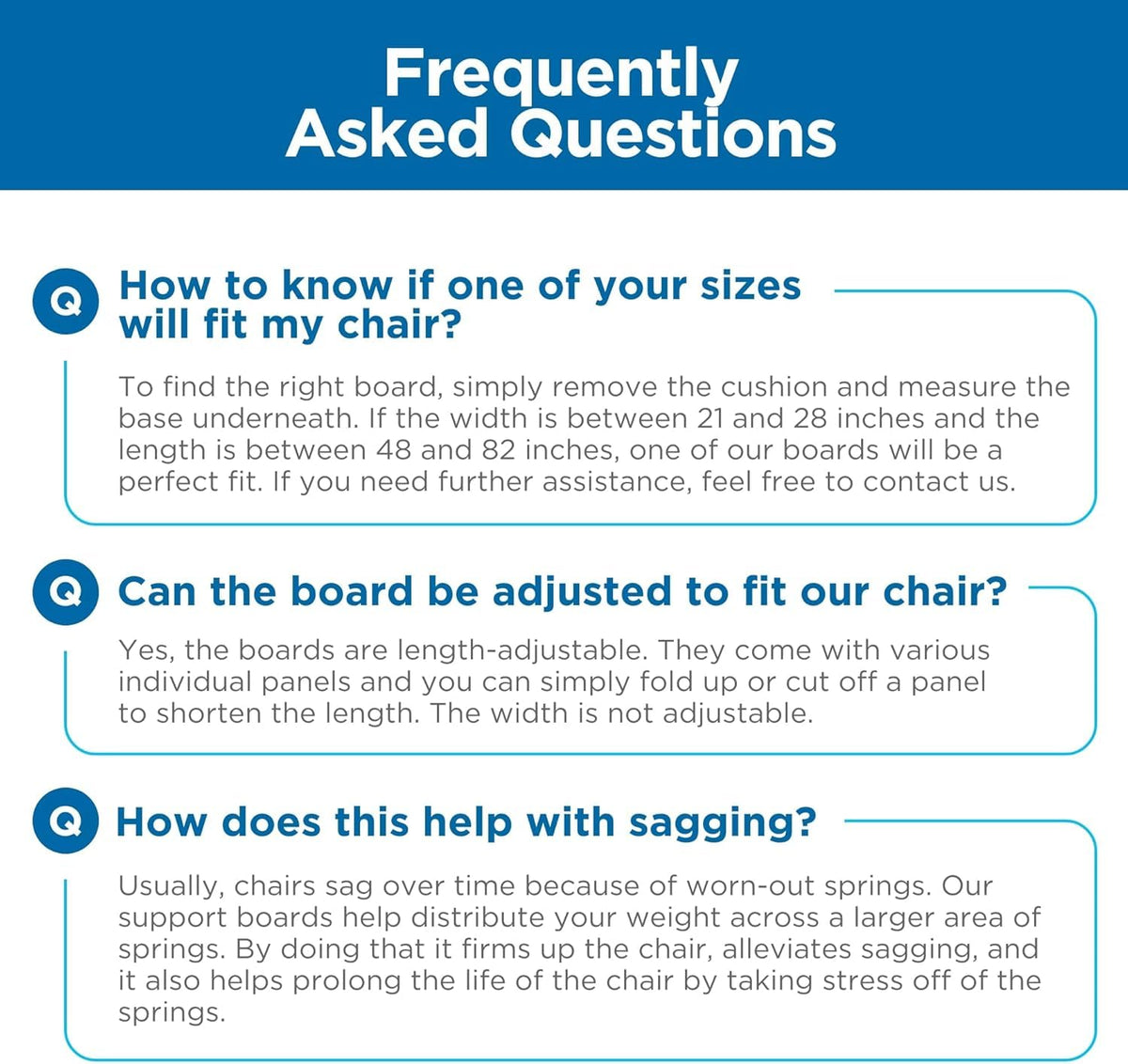 Meliusly small family business stands behind every chair support board.